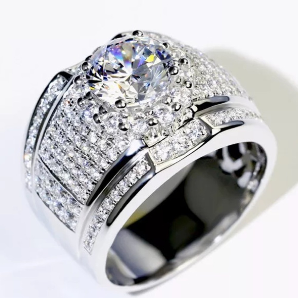 925 Silver Big Synthetic Diamond Ring